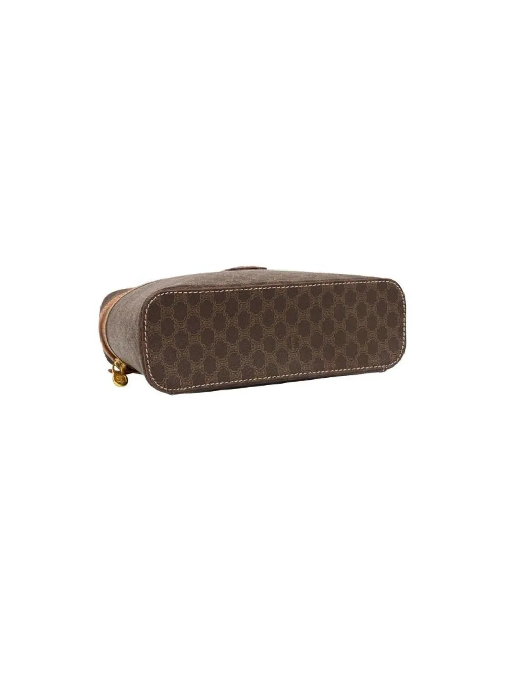 Celine Vintage Macadam Blason Pattern Triomphe Leather Handbag Vanity Bag Brown